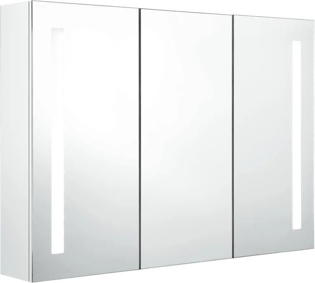 vidaXL LED-Spiegelschrank für das Badezimmer in Weiß glänzend mit integrierter Beleuchtung und Regalen, B/H/T: 89 x 62 x 14 cm - Bild 1