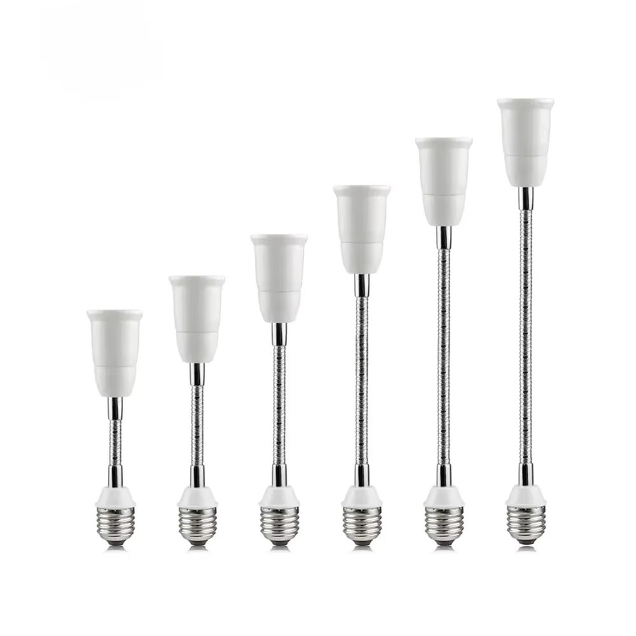 Flexibler E27 Verlängerungsadapter aus Metall in Schwarz als Lampenfassung und Sockelkonverter für LED-Glühbirnen - Bild 1