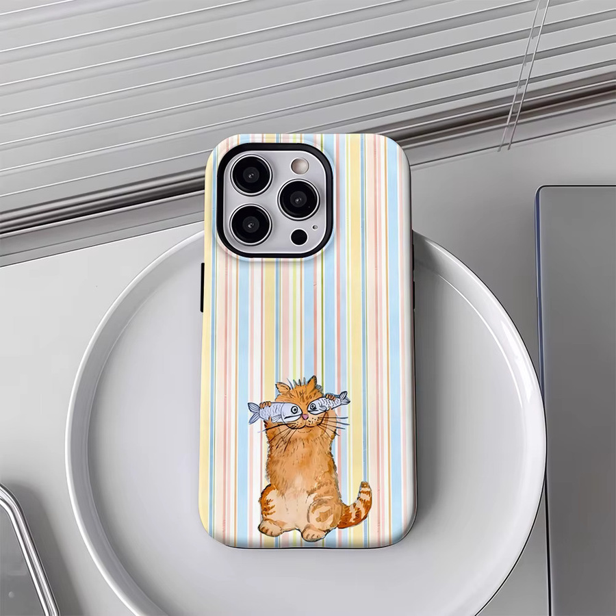 Potdemiel Handyhülle mit Katze und Fisch für iPhone 12 bis iPhone 17 Pro Max Plus, doppelschichtige Rückseite, multicolour - Bild 2