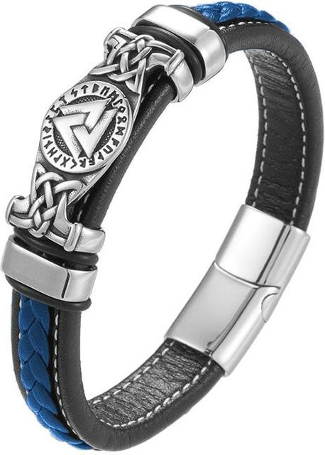 Armband Leder geflochten, Wikinger, Dreieck Vegvisir, grau, Herren - Bild 1