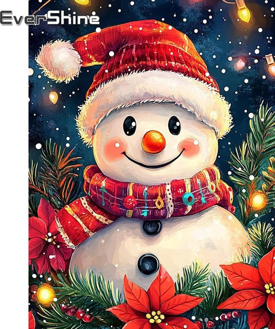 Evershine 5D DIY Diamant Mosaik Schneemann, Diamant Malerei, Winter Landschaft Bild - Bild 1