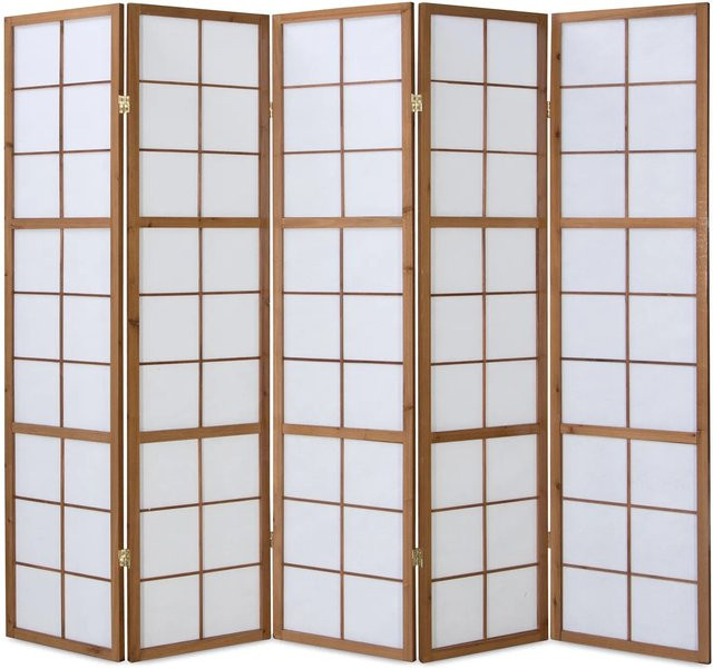 Homestyle4u 5-tlg. Shoji Paravent aus Holz und Reispapier in Nature Braun, Höhe: 220 cm, Breite: 175 cm - Bild 1