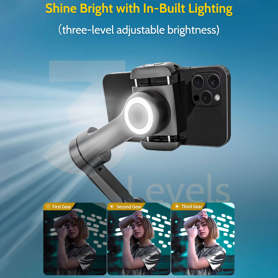 VIKEFON Smart XPro 3-Achsen-Gimbal-Stabilisator für iPhone und Android Smartphones mit Fill-Light-Effekt in Schwarz - Bild 2