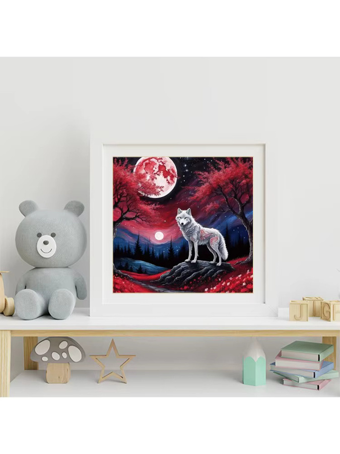 EverShine Diamant-Stickerei DIY-Malset Wolf und Mond als Mosaik-Wanddekoration, Mehrfarbig - Bild 3