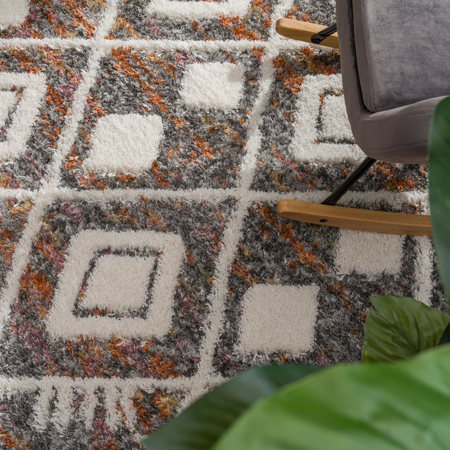 Hochflor-Teppich Mendoza in Mehrfarbig Grau im Boho-Ethnic-Stil, Breite: 140 cm, Länge: 200 cm - Bild 2