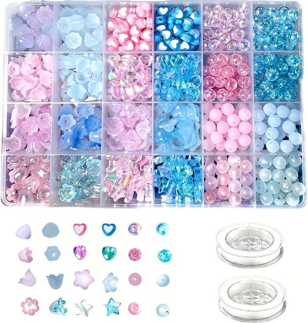 QYWCTZ Schmuckherstellungs-Kit, Perlen Acrylperlen, Blau-Rosa Serie, Unisex - Bild 1