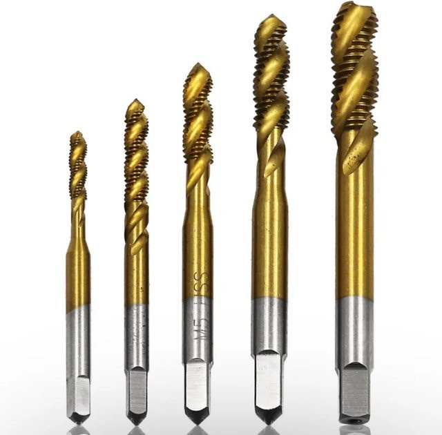 Skeyo 5er Set Metrische Gewindebohrer aus HSS mit Titan-Beschichtung in Gold, M3 bis M8 - Bild 1