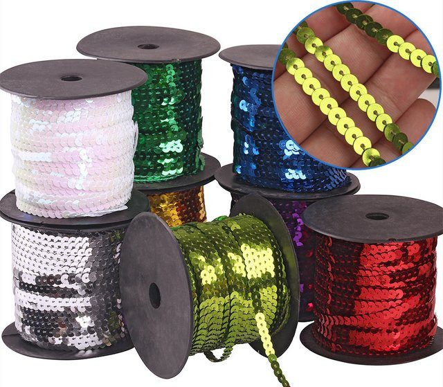 Glitzerndes Paillettenband mit runden flachen Pailletten in Transparent für Bastelarbeiten, Nähen und Dekoration, Breite: 6 mm - Bild 1