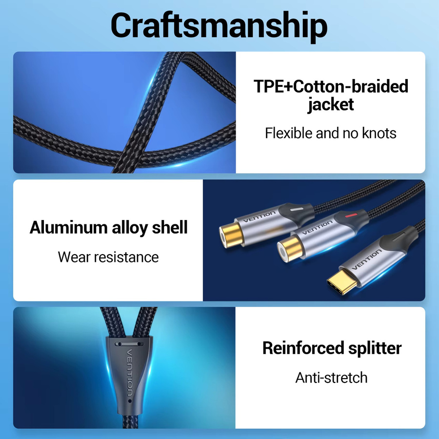Vention USB-C auf 2RCA Audiokabel Splitter für Lautsprecher, Aux und Verstärker - Bild 5
