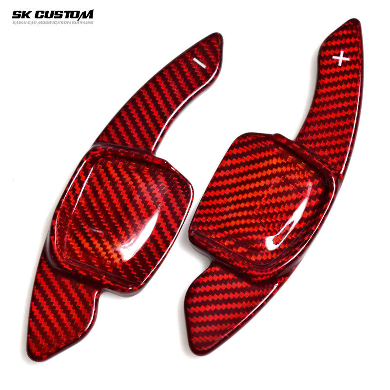 SK CUSTOM Carbon Faser Schaltwippen Verlängerung für Volkswagen Golf 8 MK8 GTI R Linie in Schwarz-Rot - Bild 2