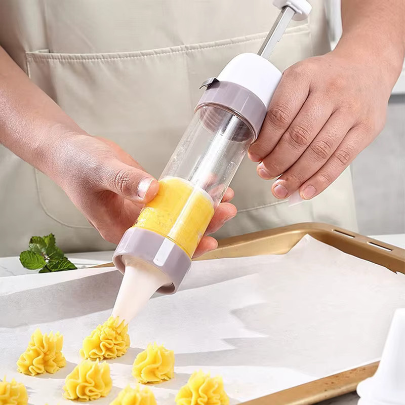 FSMHOME Cookie Presse Kit mit manueller Spritzpistel zum Backen und Dekorieren in Lila und Weiß - Bild 2