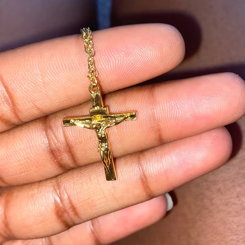 BAUTOBVC Halskette mit Kreuz Anhänger, Edelstahl, Gold, Unisex - Bild 2