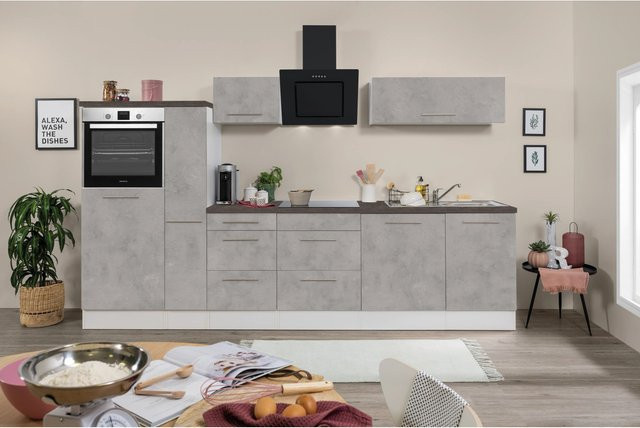 Respekta Premium Küchenzeile Amanda in Beton Weiß und Grau, modern mit Soft-Close-Türen, B: 310 cm, H: 174 cm, T: 60 cm - Bild 1