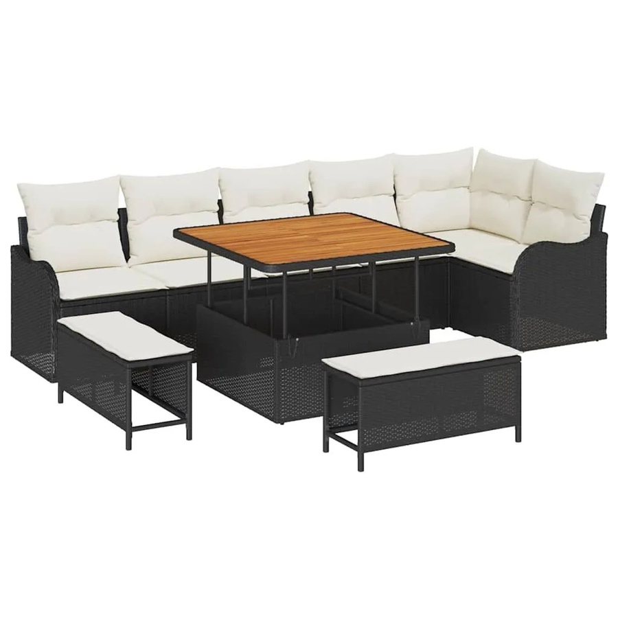 vidaXL Garten-Sofa-Set 9-tlg. mit Kissen und integriertem Stauraum in Schwarz und Beige - Bild 2