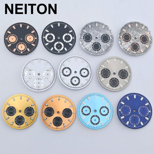 NEITON Uhrenzifferblatt Chronograph, Grün, Leuchtend, 29mm, Quarzwerk - Bild 1