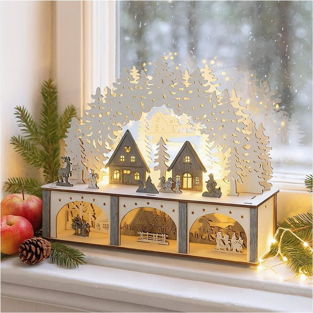 HTI-Living Leuchtbogen Dorfidylle Schwibbogen aus Holz für die Advents- und Weihnachtszeit - Bild 1