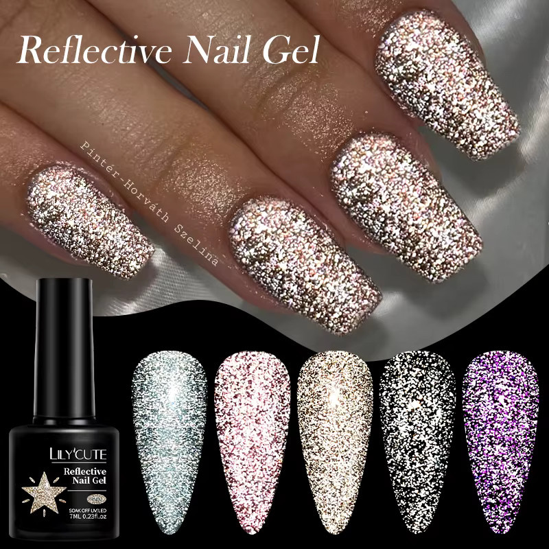 LILYCUTE Glitzer-Gel-Nagellack, Silber, 7 ml - Bild 5