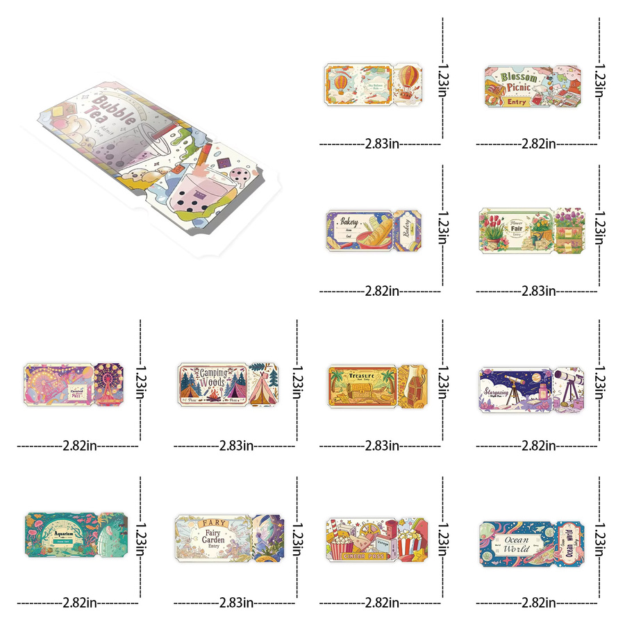 50 Stück Traumticket Aufkleber im Cartoon-Design für Laptop, Koffer und DIY-Projekte, Mehrfarbig - Bild 2