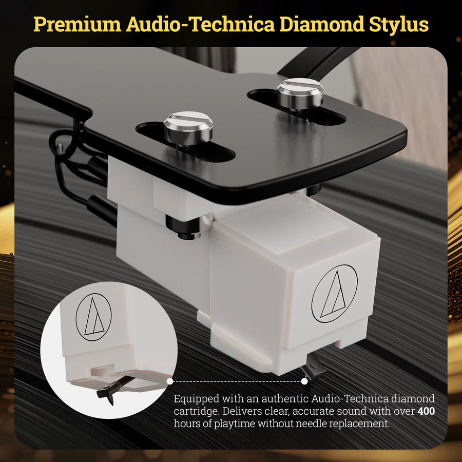 XJ-HOME XJ-H02 Vinyl-Plattenspieler in Braun mit Bluetooth und 4 integrierten Stereo-Lautsprechern sowie RCA Line Out und AUX In - Bild 3