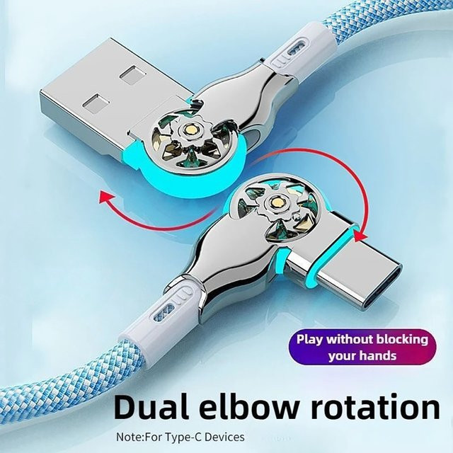 USB-C auf USB-C Doppel-Winkel Rotationskabel in Blau für schnelles Laden und Datenübertragung - Bild 1