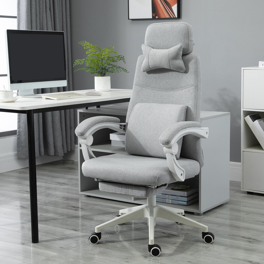Vinsetto Ergonomischer Gamingstuhl und Bürostuhl in Grau mit Kopfstütze und Rollen, B/T/H: 62 x 68 x 117-127 cm, Aosom - Bild 2