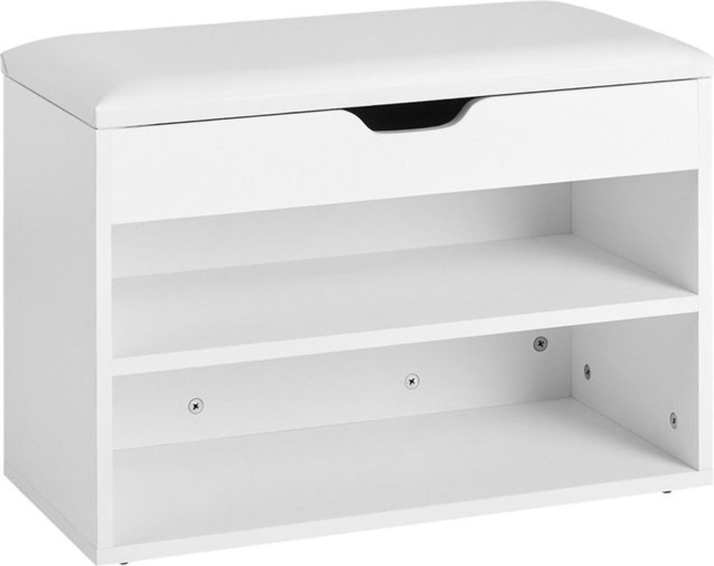SoBuy Schuhbank mit Sitzfläche und Stauraum in Weiß, B/T/H: 60 x 30 x 44 cm - Bild 2