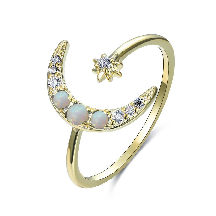 Öffnungsring Stern Mond, Kupfer, Zirkonia, Damen, Gold - Bild 2
