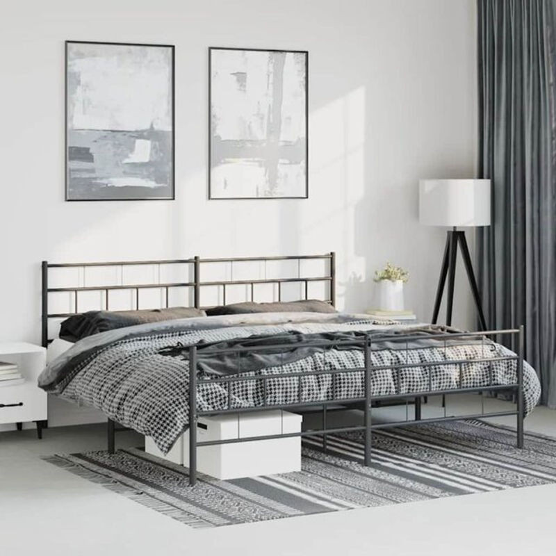 Vidaxl Metallbett im Industrial Design mit Kopf- und Fußteil, Schwarz, B: 193 cm, T: 203 cm - Bild 1