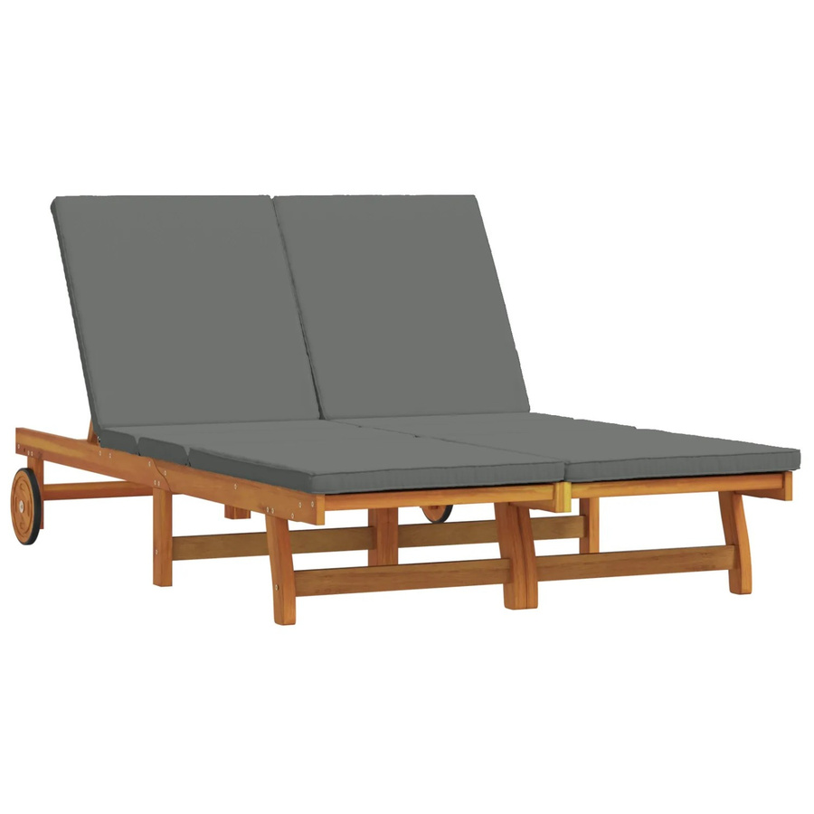 vidaXL Doppel-Sonnenliege aus Akazien-Massivholz mit Kissen und Rädern, B/T/H: 220 x 126 x 84 cm - Bild 2