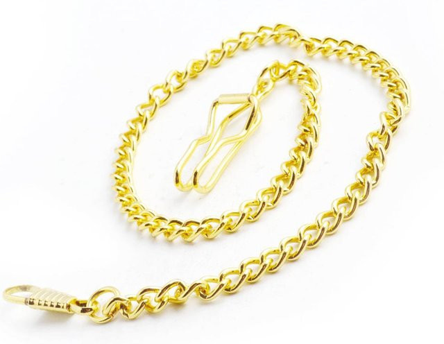 Taschenuhr-Anhänger Kette Edelstahl, Gold, Unisex - Bild 1