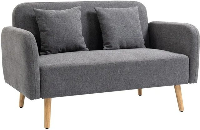 HOMCOM 2 Sitzer Sofa modern in Grau mit Armlehnen und Wurfkissen, B/T/H: 130 x 70 x 80 cm - Bild 1