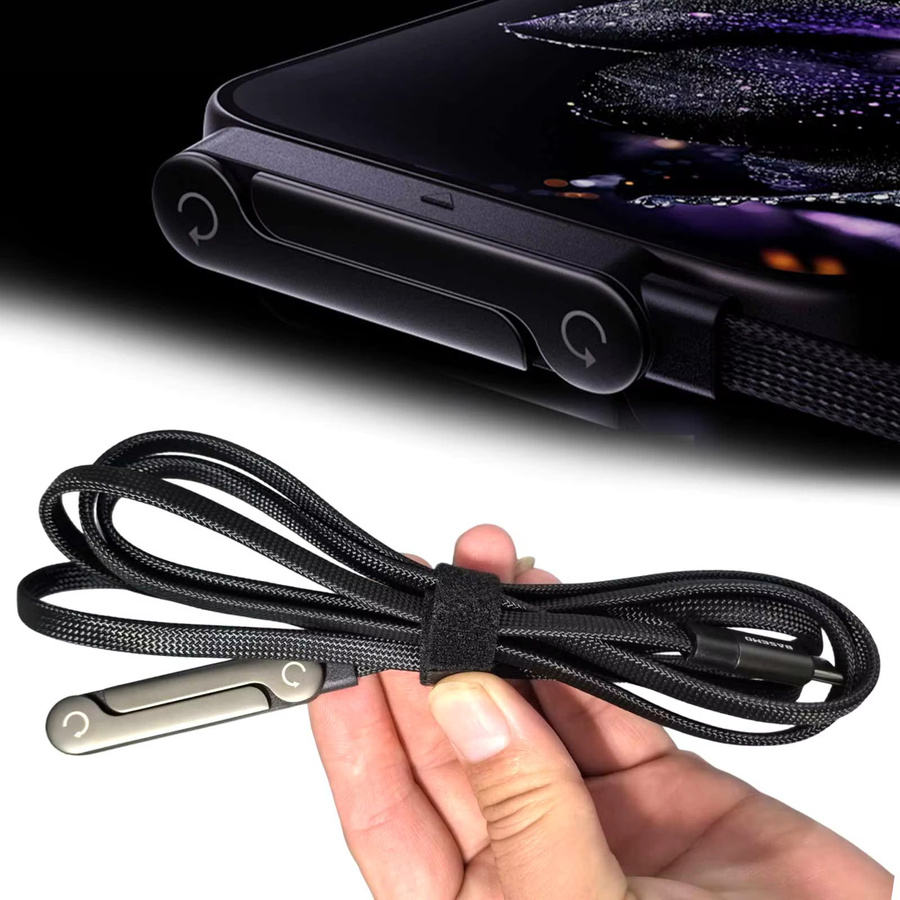 Alloet USB-C zu USB-C Schnellladekabel mit integriertem Telefonständer, 240W, Schwarz - Bild 3