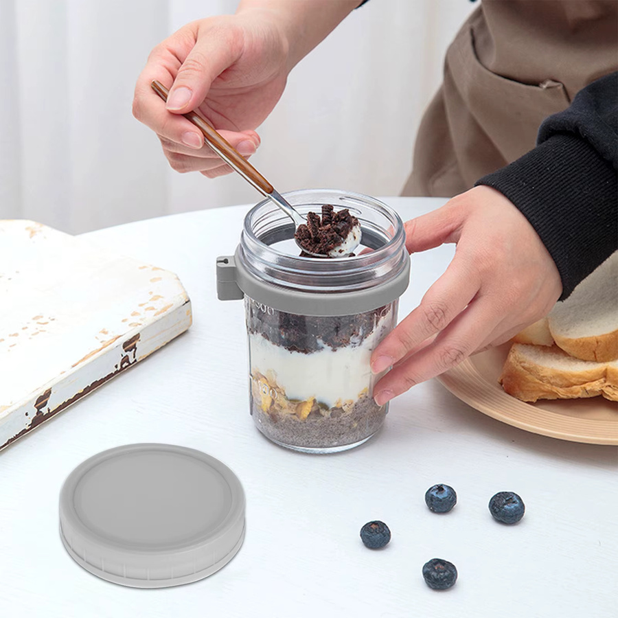 Willstar Overnight-Haferbehälter mit Deckel und Löffel, grau, 450 ml, luftdichter und auslaufsicherer Lebensmittelbehälter mit Skala für Obstsalat und Haferflocken - Bild 3