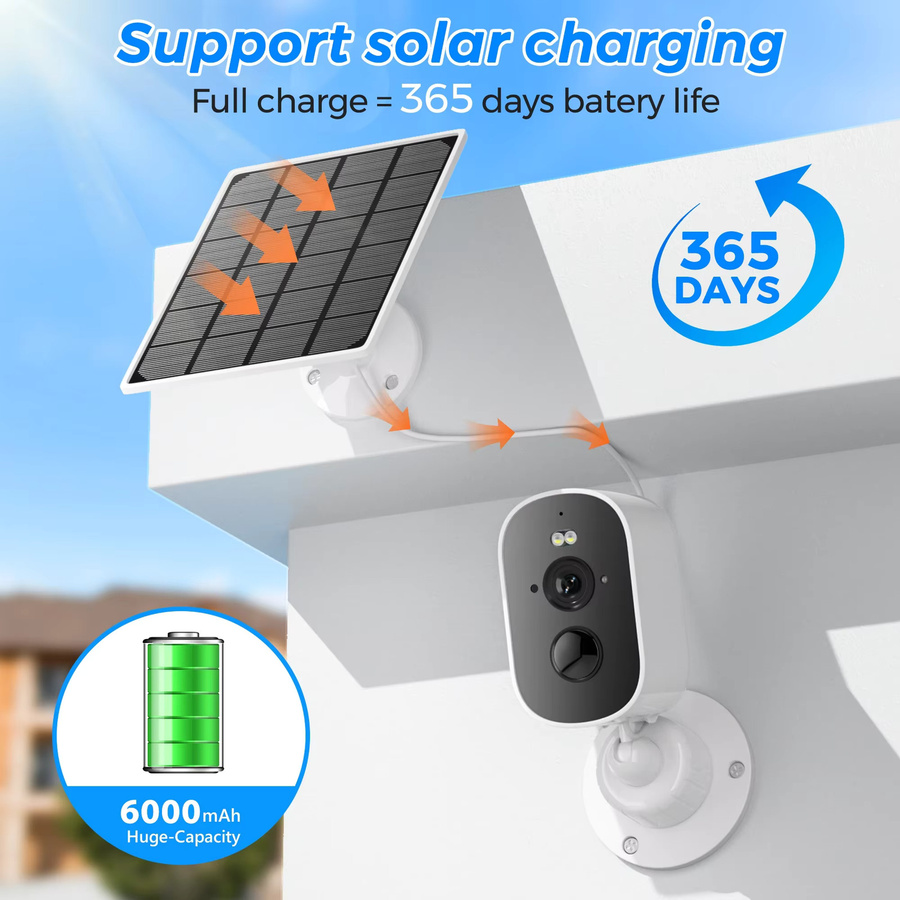 Abuntu 3MP Solar-WLAN-Kamera mit integriertem Akku und PIR-Personenerkennung, drahtlose Außenüberwachungskamera in Weiß, ICSEE - Bild 2