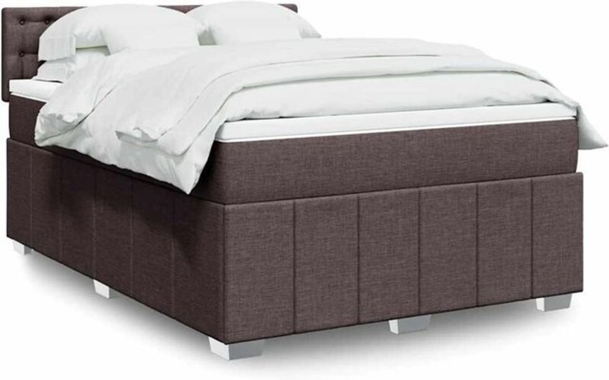 vidaxl Boxspringbett mit Matratze in Braun und Weiß aus Stoff, B/T/H: 140 x 190 cm - Bild 1