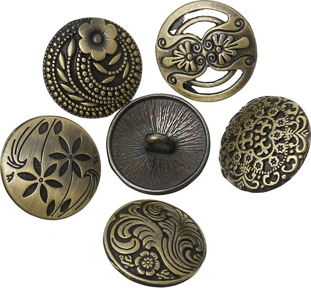 30 Stück DoreenBeads Vintage-Metall-Nähschaftknöpfe aus Messing in Antik-Bronze mit Blumenmuster, Durchmesser: 17 mm - Bild 1