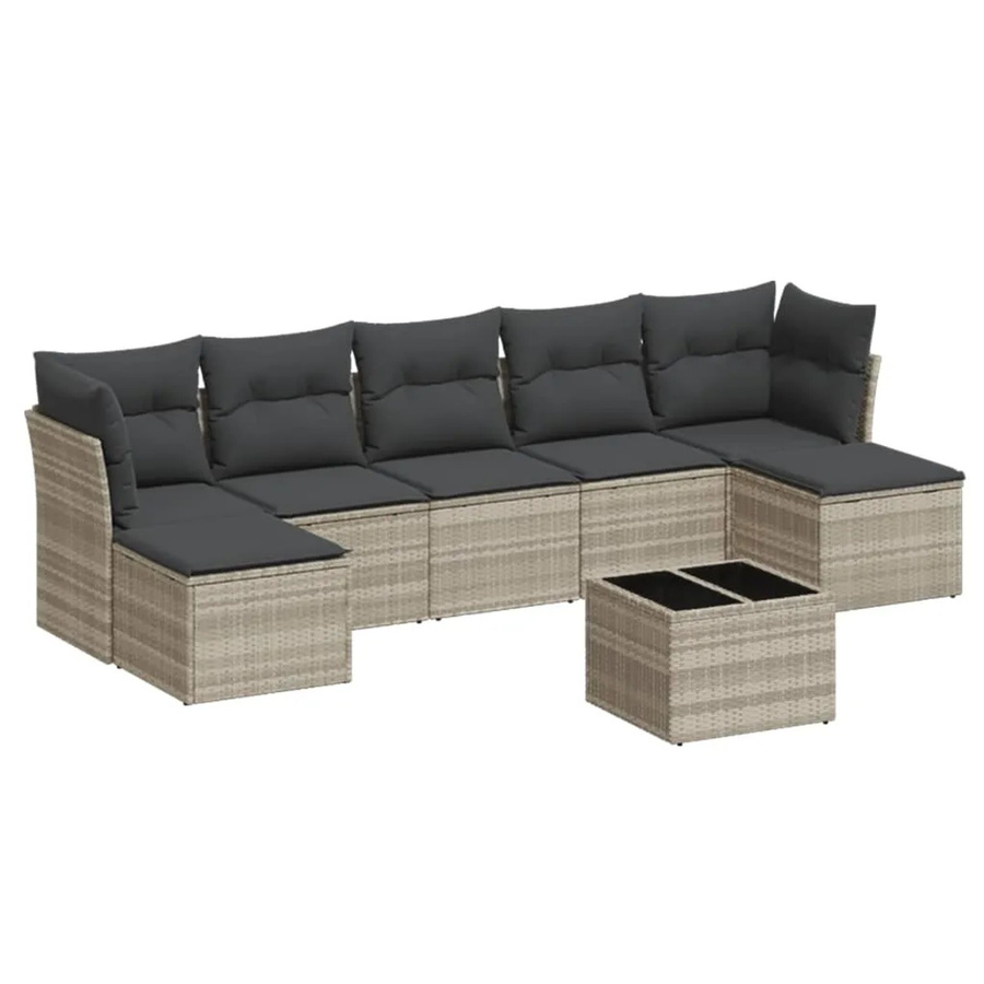 vidaXL 8-teilige Garten-Sofagarnitur aus Poly-Rattan mit Kissen in Hellgrau - Bild 2