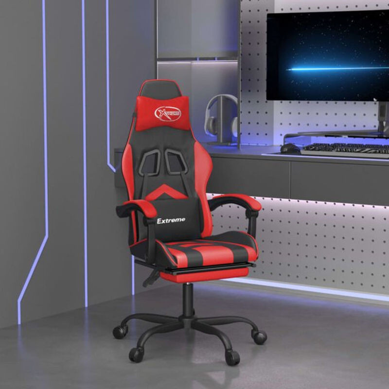 vidaxl Gamingstuhl mit Fußstütze aus Kunstleder in Schwarz/Rot, H x B x T: 110 x 57,5 x 59,5 cm - Bild 1