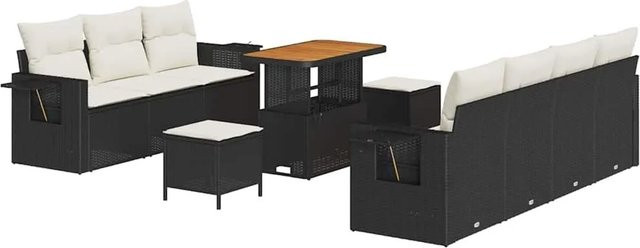 vidaXL Garten-Sofa-Set 10-teilig in Schwarz und Creme mit Kissen aus wetterfestem Metall und Stoff - Bild 1