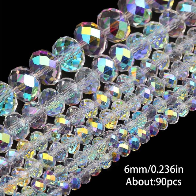 Kristall-Glasperlen, Weiß-AB, Transparent, 3/4/6/8mm - Bild 1