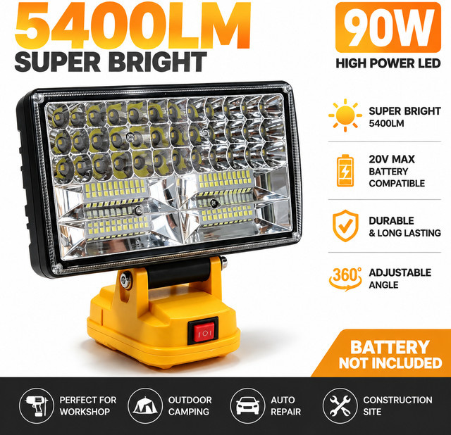 DeWalt LED-Arbeitsleuchte 5400LM, gelbe kabellose Flutlichtlampe für 18V Akkus, tragbare Baustellenleuchte für Outdoor und Notfälle - Bild 1