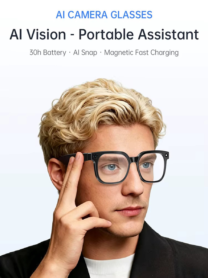 Lenovo Smart-Brille in Schwarz mit 4K 8MP HD-Kamera, WLAN, Bluetooth, Sprachübersetzung und ChatGPT-Unterstützung für Videoaufnahmen und Telefonate - Bild 2