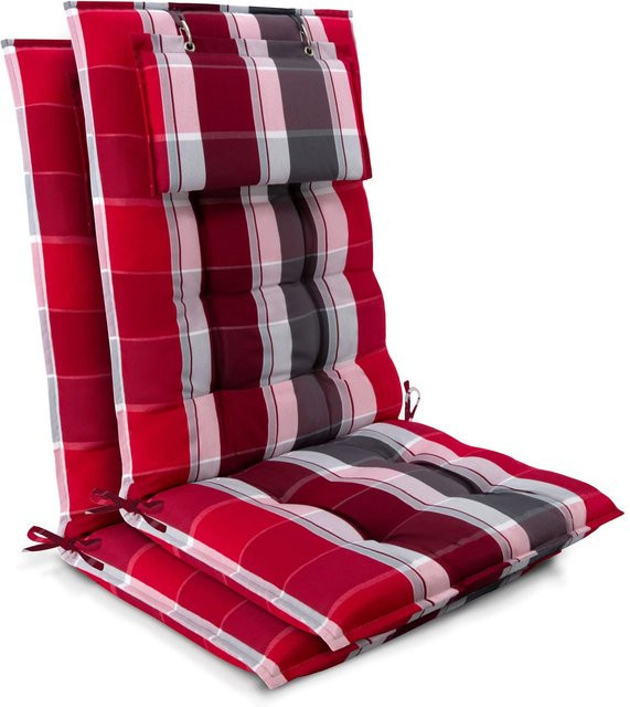 Beautissu 2er Set Sun-HL Hochlehner Auflage Rot-Gestreift B: 120 cm, T: 50 cm, H: 8 cm - Bild 1