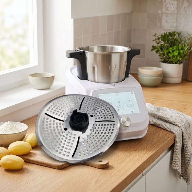 Vorwerk Klingenabdeckung aus Edelstahl für Monsieur Cuisine Connect, Smart und Trend inklusive Schälscheibe und Zubehör für Slow Cooking, Silber - Bild 1