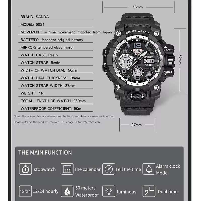 SANDA Armbanduhr, Quarz, Analog-Digital, Kunststoff, Schwarz, Herren - Bild 4