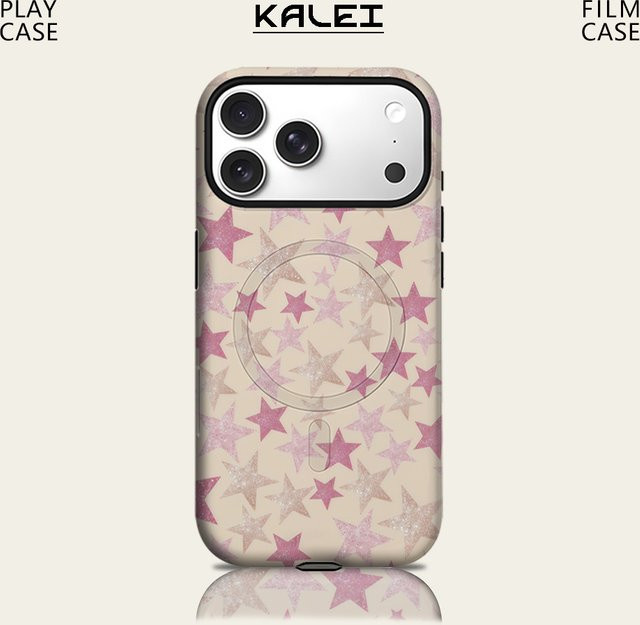 Potdemiel Handyhülle mit Rosa Gold Glitzer Sternen für iPhone 17 16 15 14 13 Pro Max Plus, robuste magnetische Einzel- und Doppelschicht Hülle in Pink und Gold - Bild 1