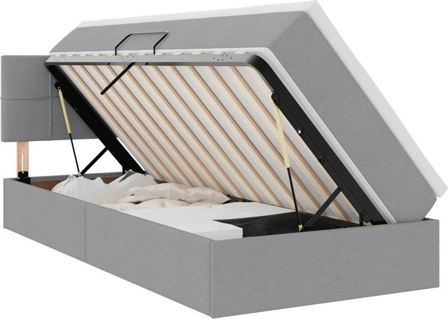 vidaXL Bett mit Stauraum und LED in Hellgrau mit USB-Ladeanschluss und Lift-up-Funktion, B/H: 90 x 204 cm - Bild 1