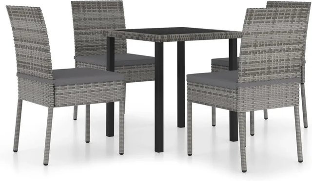 vidaXL 5-tlg Garten-Essgruppe aus Poly Rattan und pulverbeschichtetem Stahl in Grau mit Glastisch - Bild 1