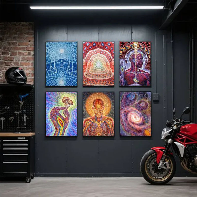 Abstrakter Alex Grey Kunstdruck im Psychedelic Anime-Stil als mehrfarbiger Poster-Wanddruck auf Papier - Bild 1