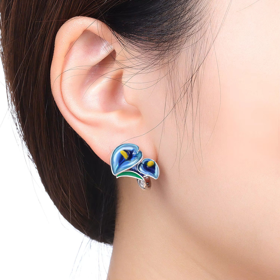 CYCUFF Creolen, 925 Silber, Blau, Lotusblumen, Damen - Bild 2